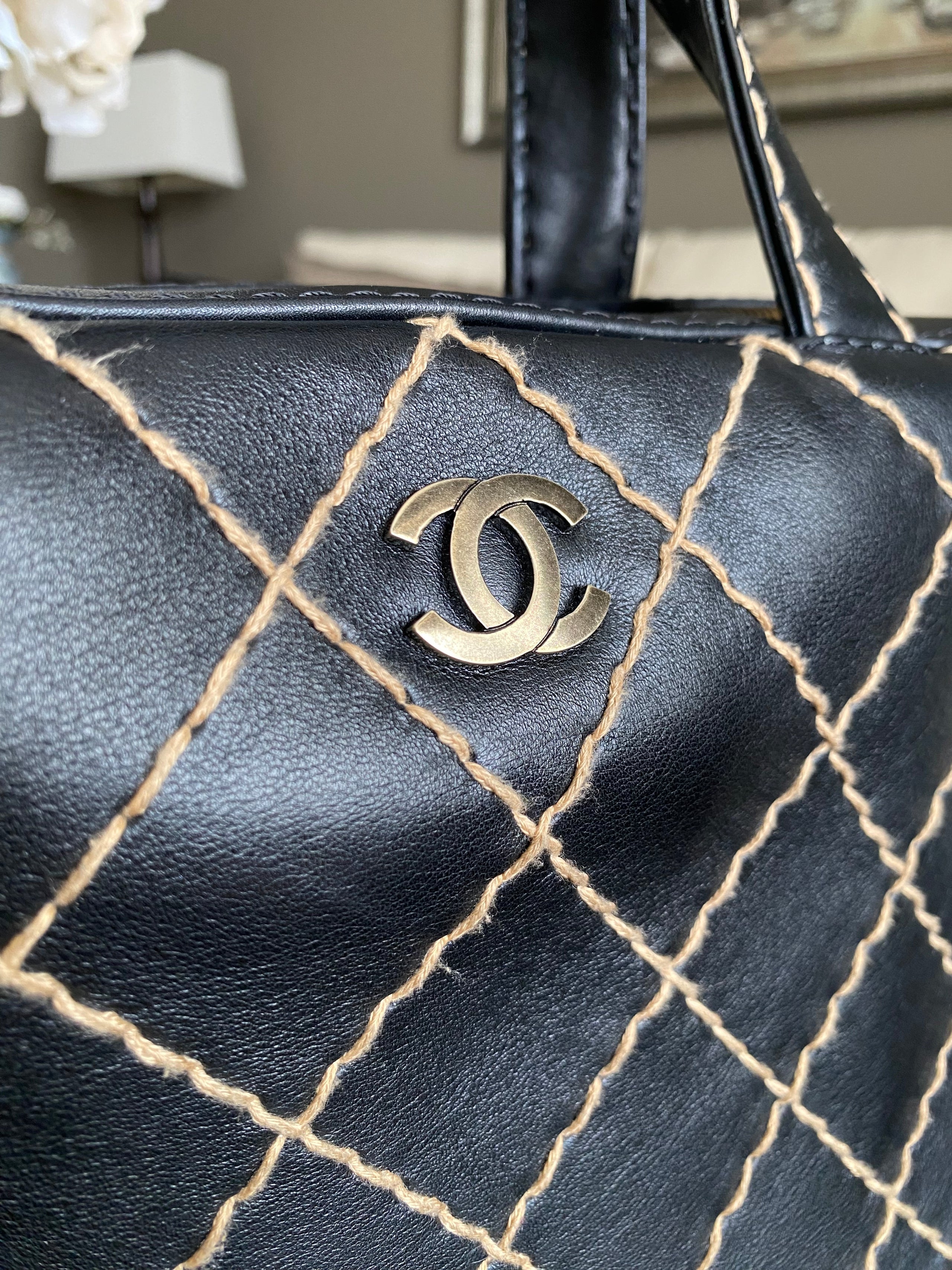 Chanel Surpique Chain Bowler Bag Quilted Leather Small Brown 2255941